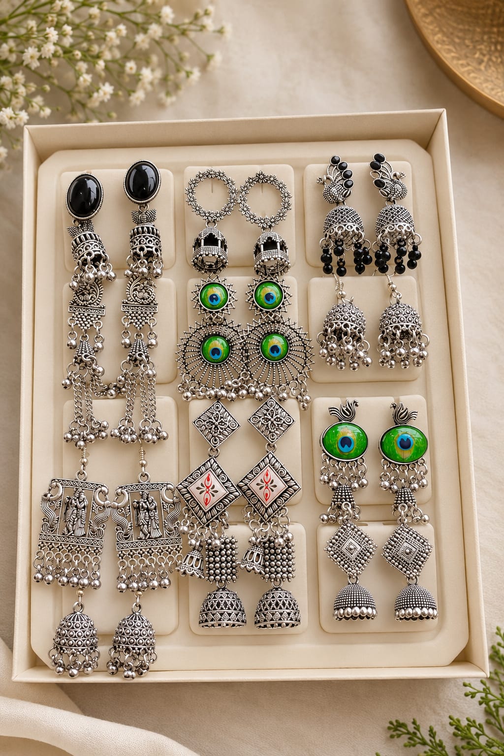 Navratri Oxidised Earrings Set – 12-Piece Traditional Jhumka & Statement Earrings | RUPDIAMOND