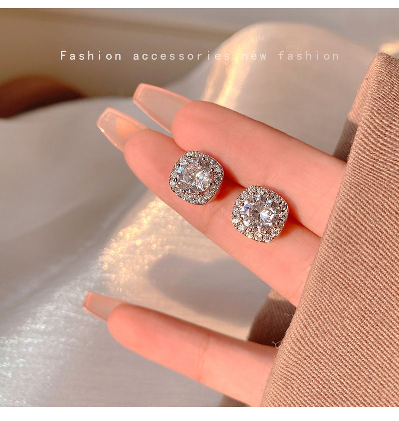 Cushion Cut Zircon Diamond Studs