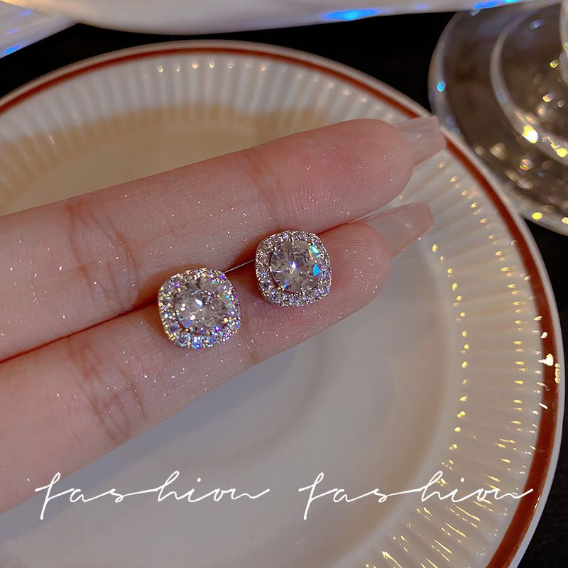 Cushion Cut Zircon Diamond Studs