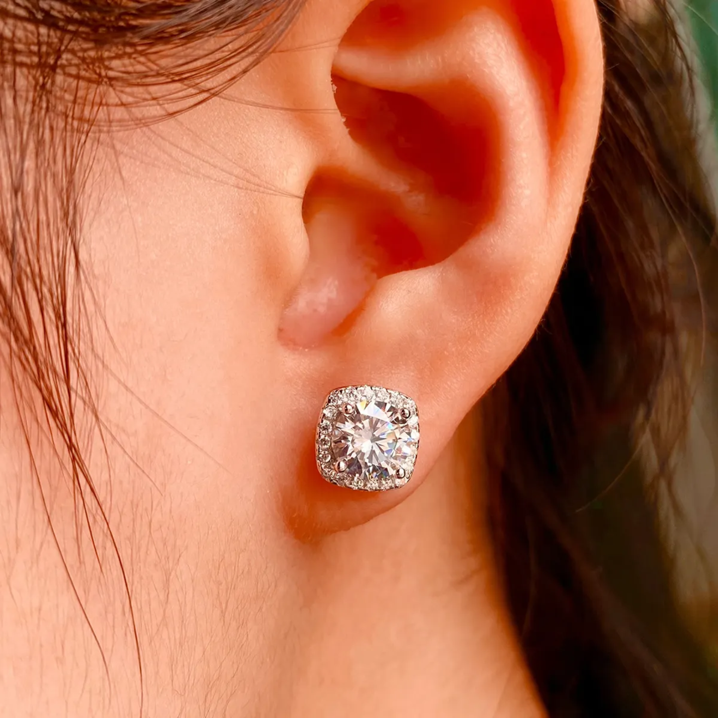 Cushion Cut Zircon Diamond Studs