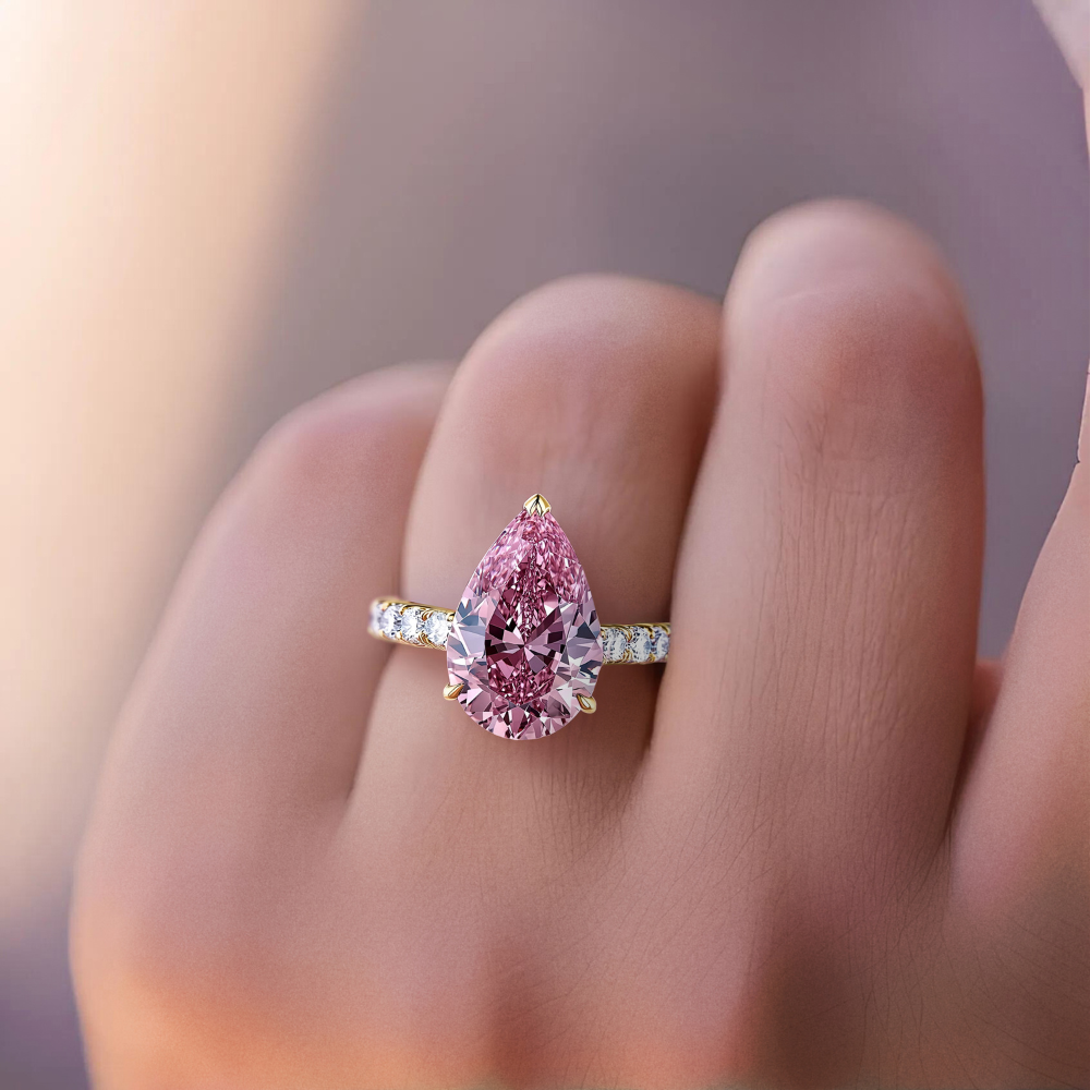 Pear Cut Ice Crush Pink Zircon Diamond Ring