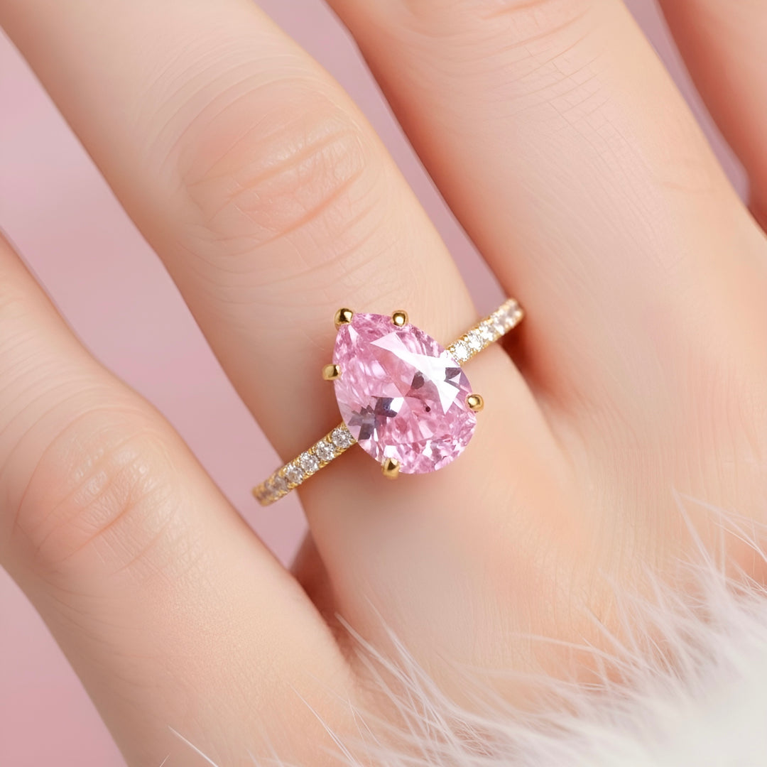 Pear Cut Ice Crush Pink Zircon Diamond Ring