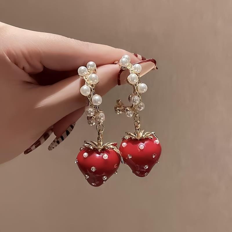 Strawberry Pearl Earrings 🍓✨