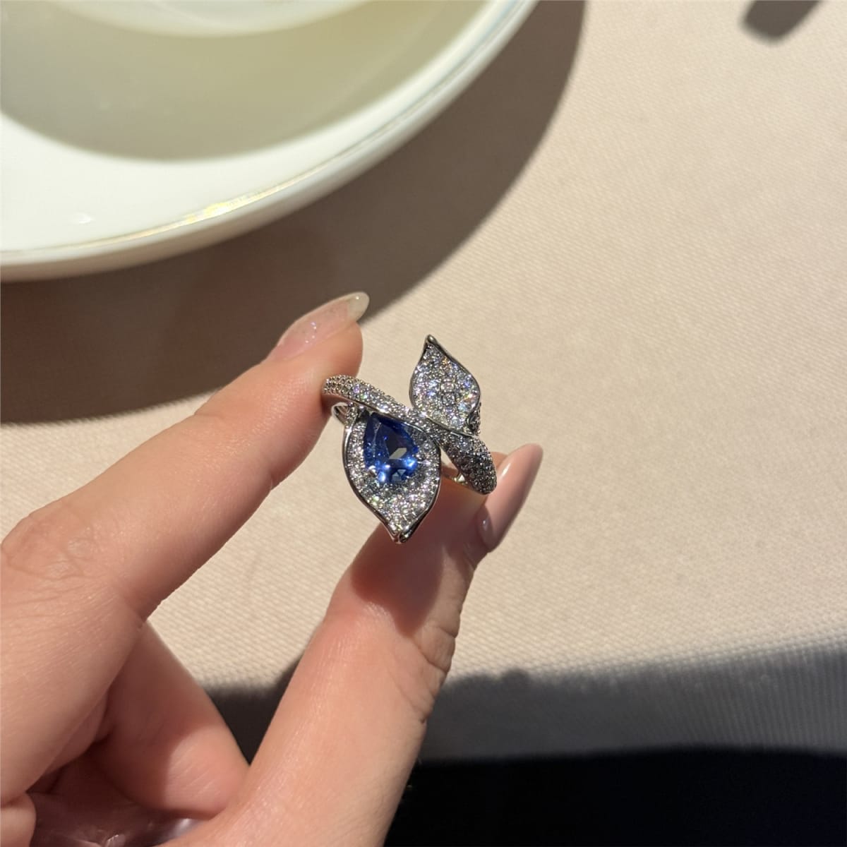 Sapphire Iced Crust Zircon Diamond Ring | Rup Diamond