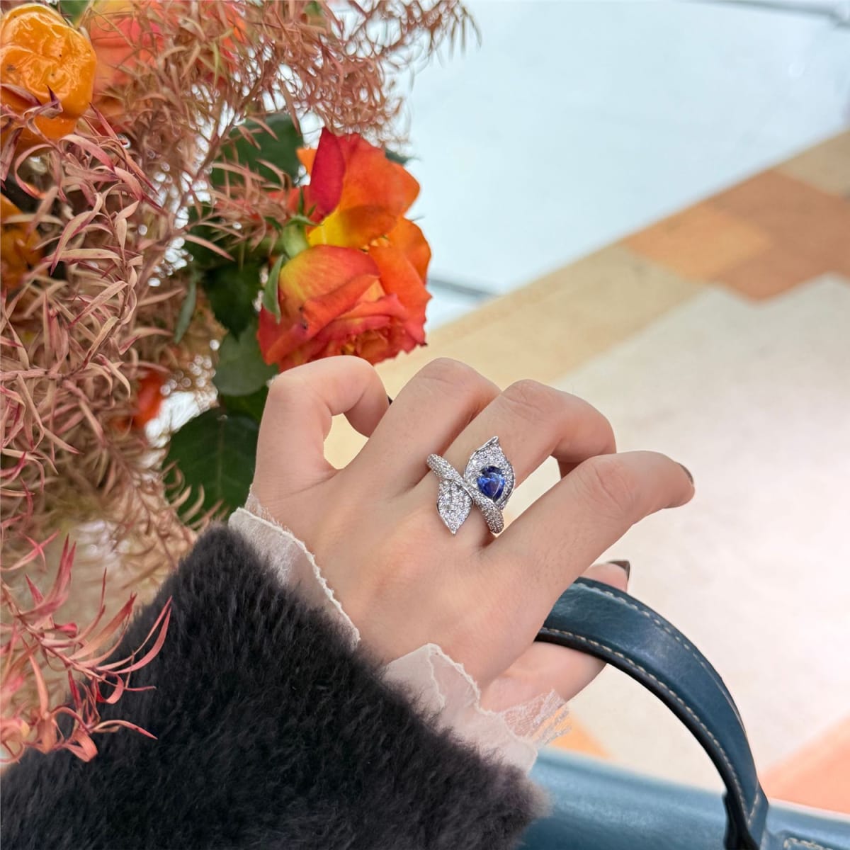 Sapphire Iced Crust Zircon Diamond Ring | Rup Diamond