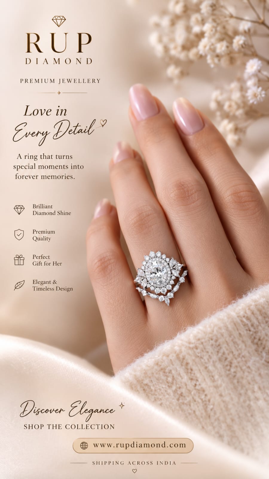 Rup Diamond Oval Halo 2.0ct Engagement Ring