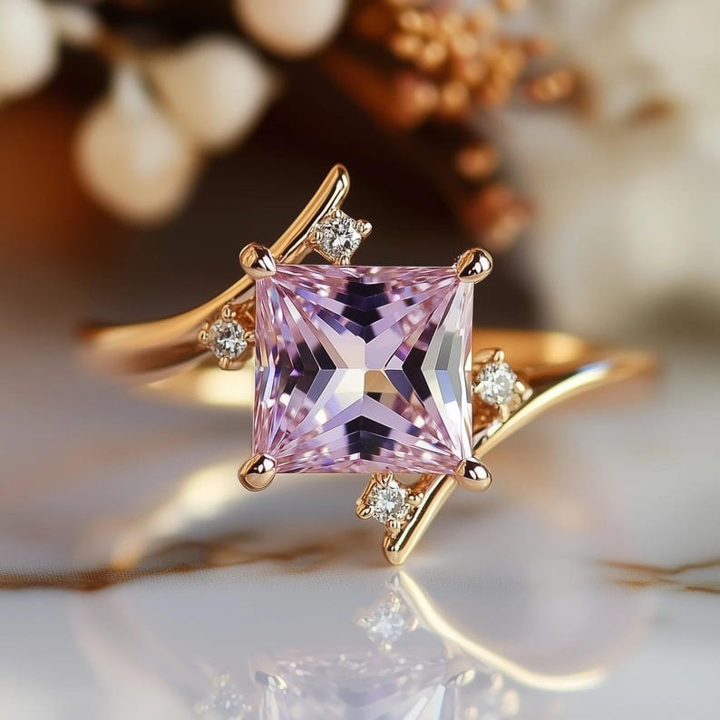 Princess Cut Pink Ice Zircon Diamond Ring for Women | Rose Gold Adjustable Ring | Luxury Zircon Ring | Rup Diamond