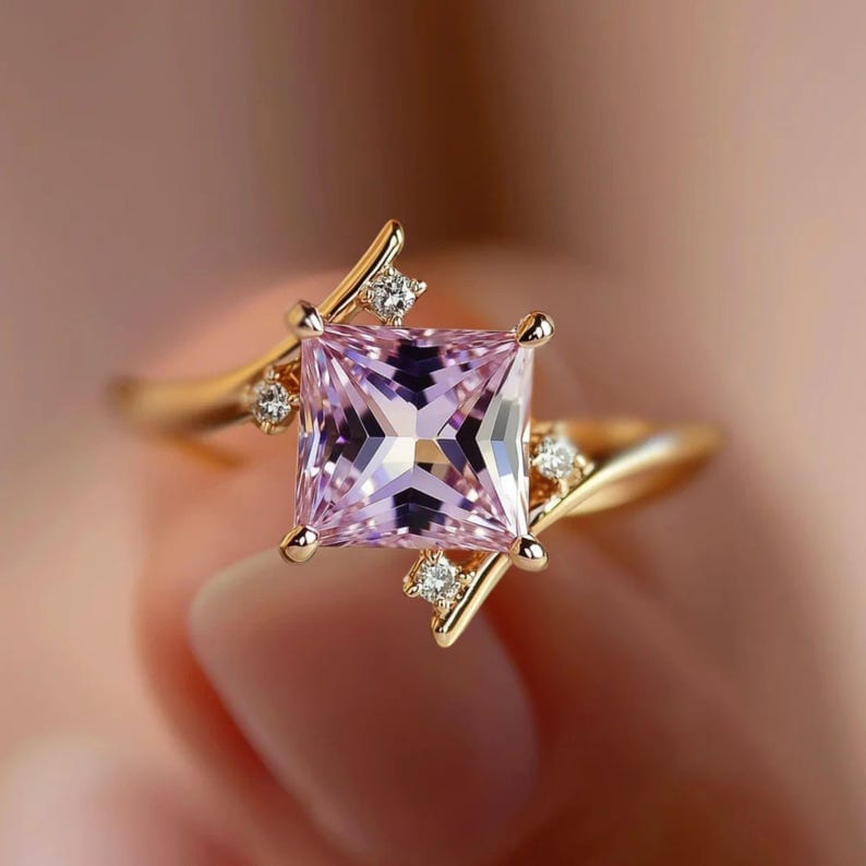 Princess Cut Pink Ice Zircon Diamond Ring for Women | Rose Gold Adjustable Ring | Luxury Zircon Ring | Rup Diamond
