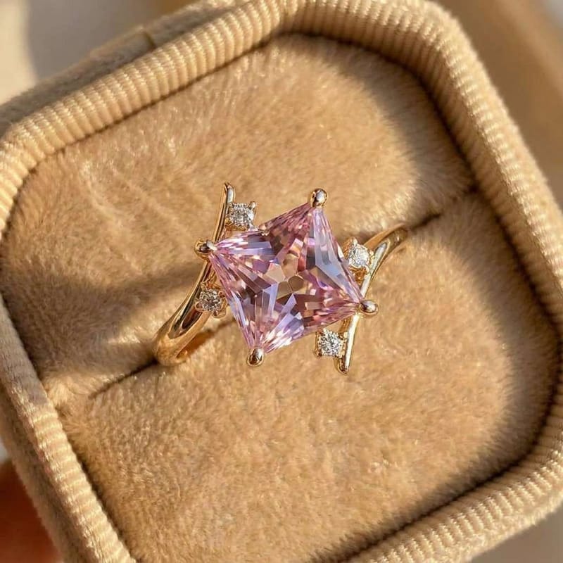 Princess Cut Pink Ice Zircon Diamond Ring for Women | Rose Gold Adjustable Ring | Luxury Zircon Ring | Rup Diamond