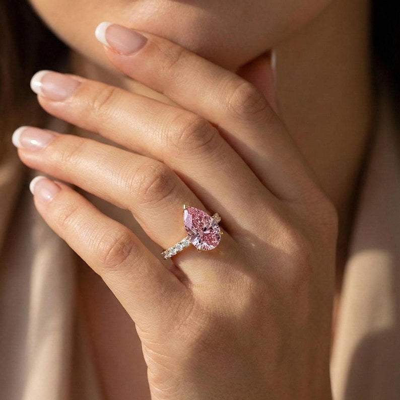 Pear Cut Ice Crush Pink Zircon Diamond Ring
