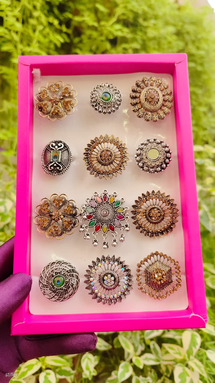 Navratri 12-Piece Ring Set | Festive Garba Jewellery – RUP Diamond